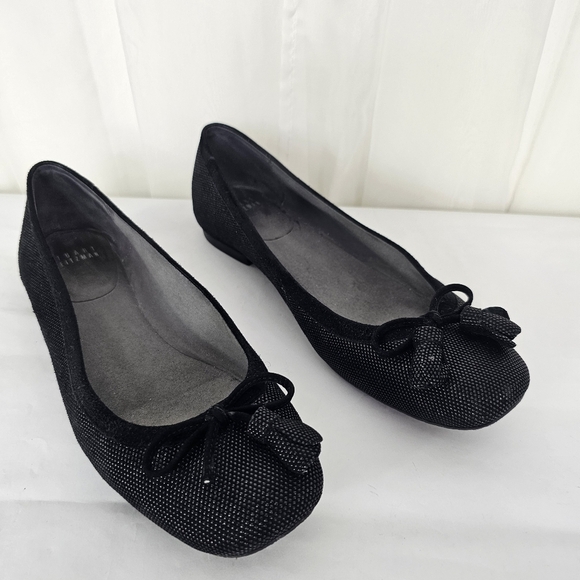 Stuart Weitzman Black Ballet Flats Textured Bow Tassel Size 7.5 - Picture 1 of 10